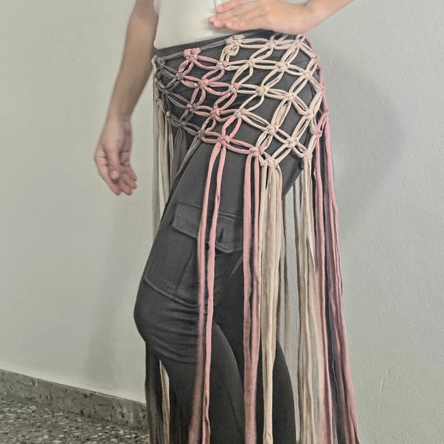 Falda en macramé con trapillo para playa, piscina, paseos_pieza única por color_cuatro colores a escoger