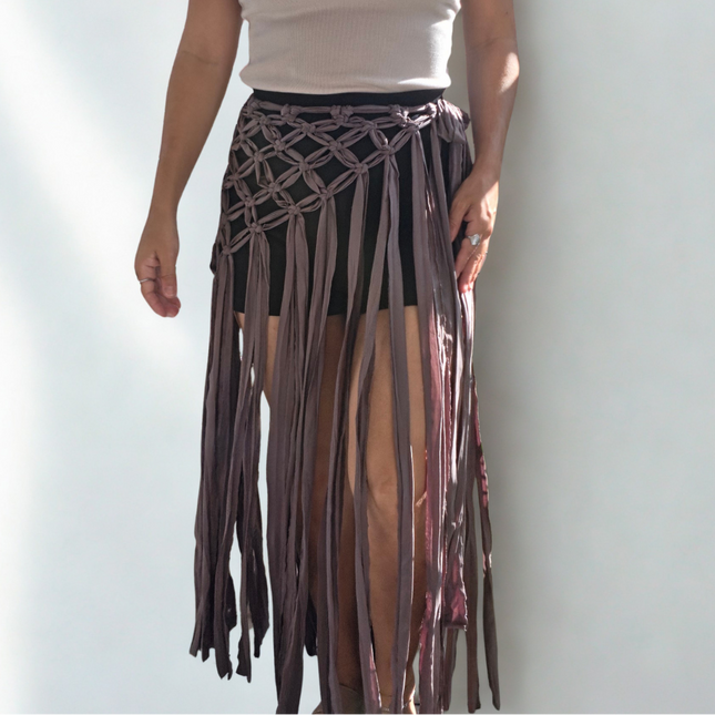 Falda en macramé con trapillo para playa, piscina, paseos_pieza única por color_cuatro colores a escoger