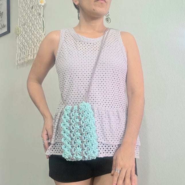 Cartera para celular color turqueza y taupe