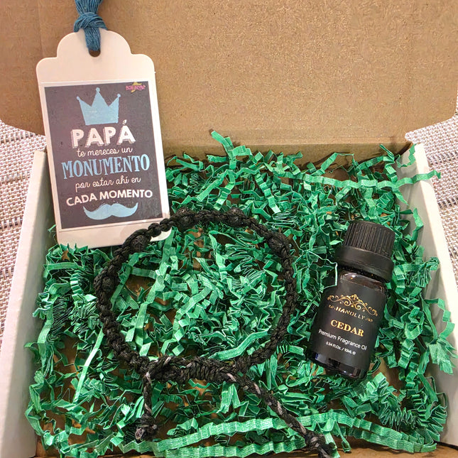 Pulsera aromaterapia color negro y aceite esencial de cedro