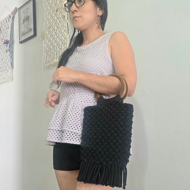 Black fringed handbag